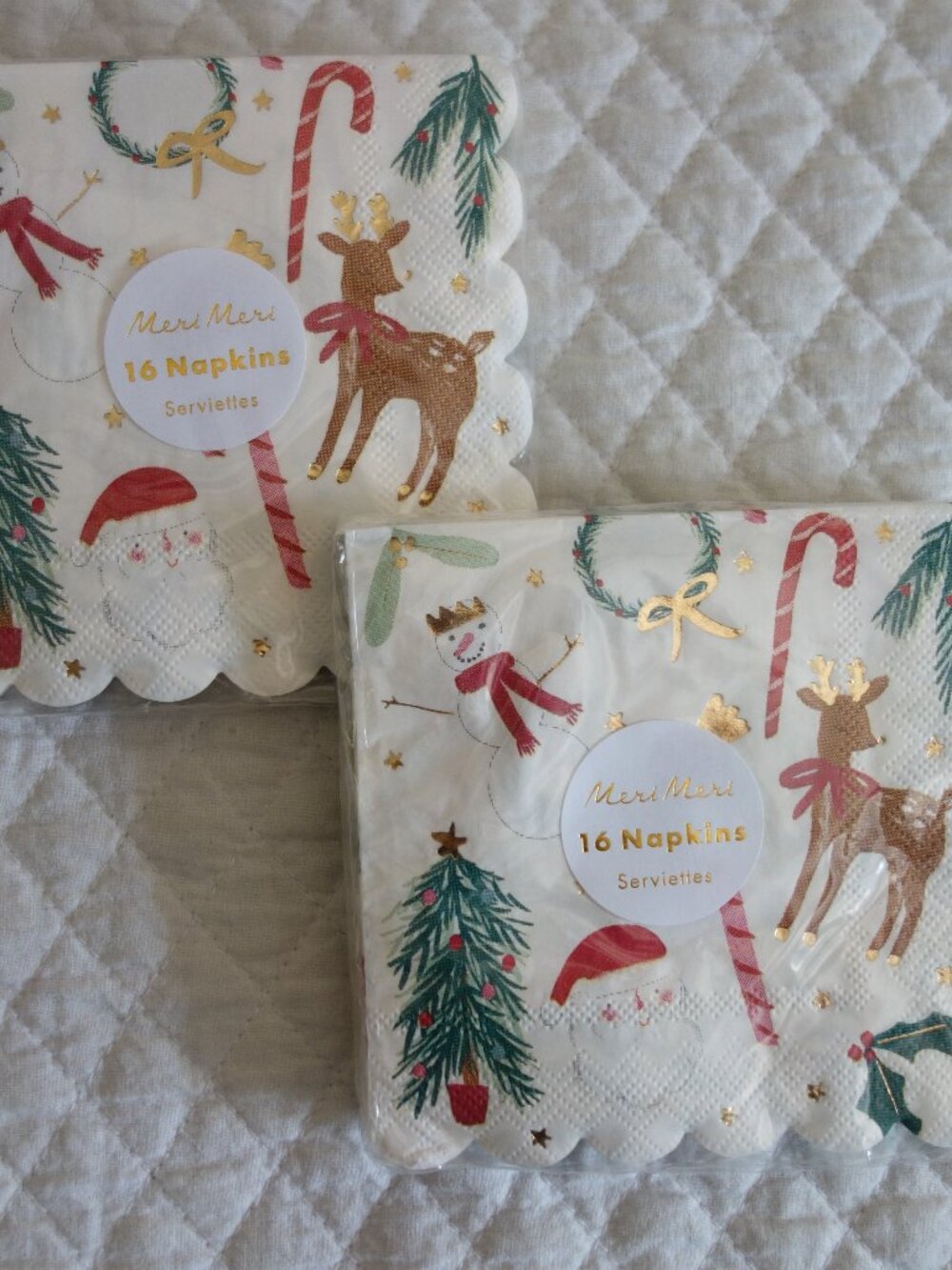 Two NIP New MERI MERI Holiday Christmas Santa Reindeer Snowmen Paper Napkins